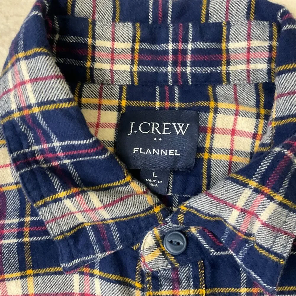 J.Crew Men's 100% Cotton Flannel Plaid  shirt men’s Large Blue/pink